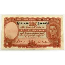 AUSTRALIA 1939 . TEN 10  SHILLINGS BANKNOTE . SHEEHAN/McFARLANE